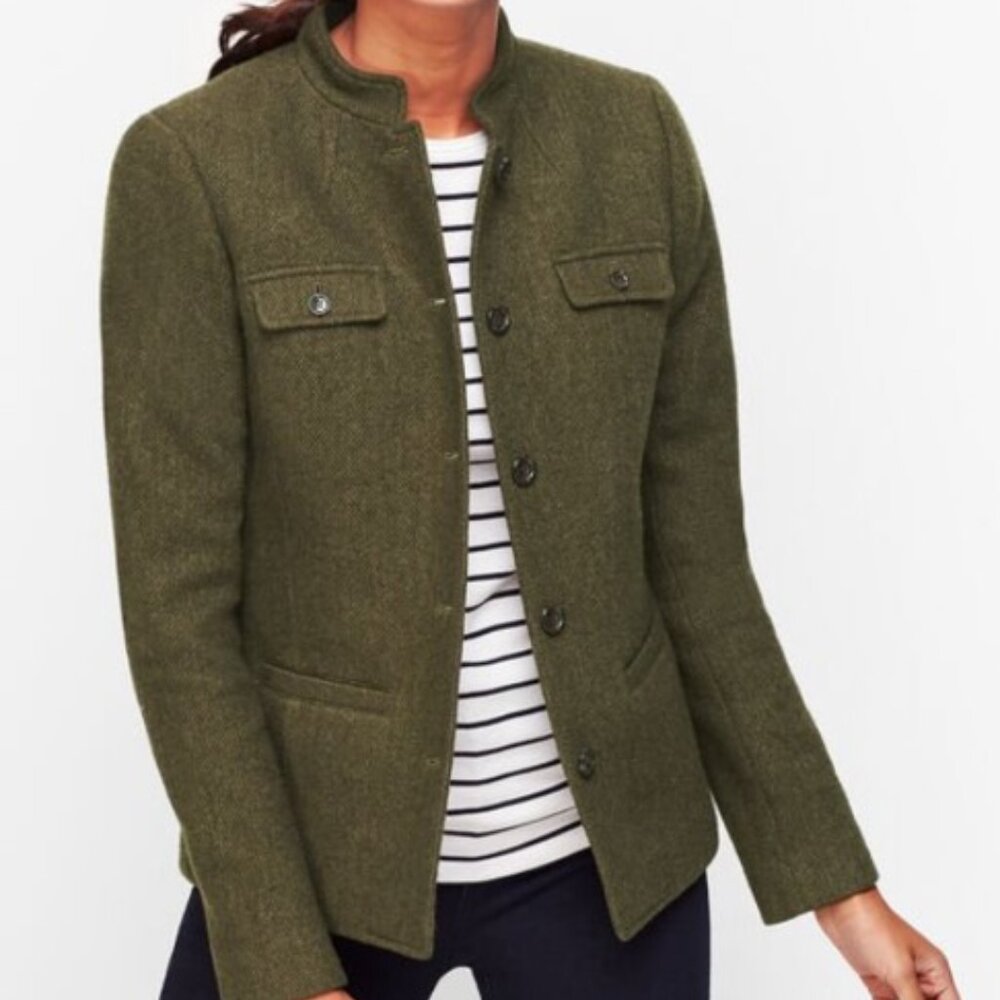 Talbots wool band collar jacket 8 petite green